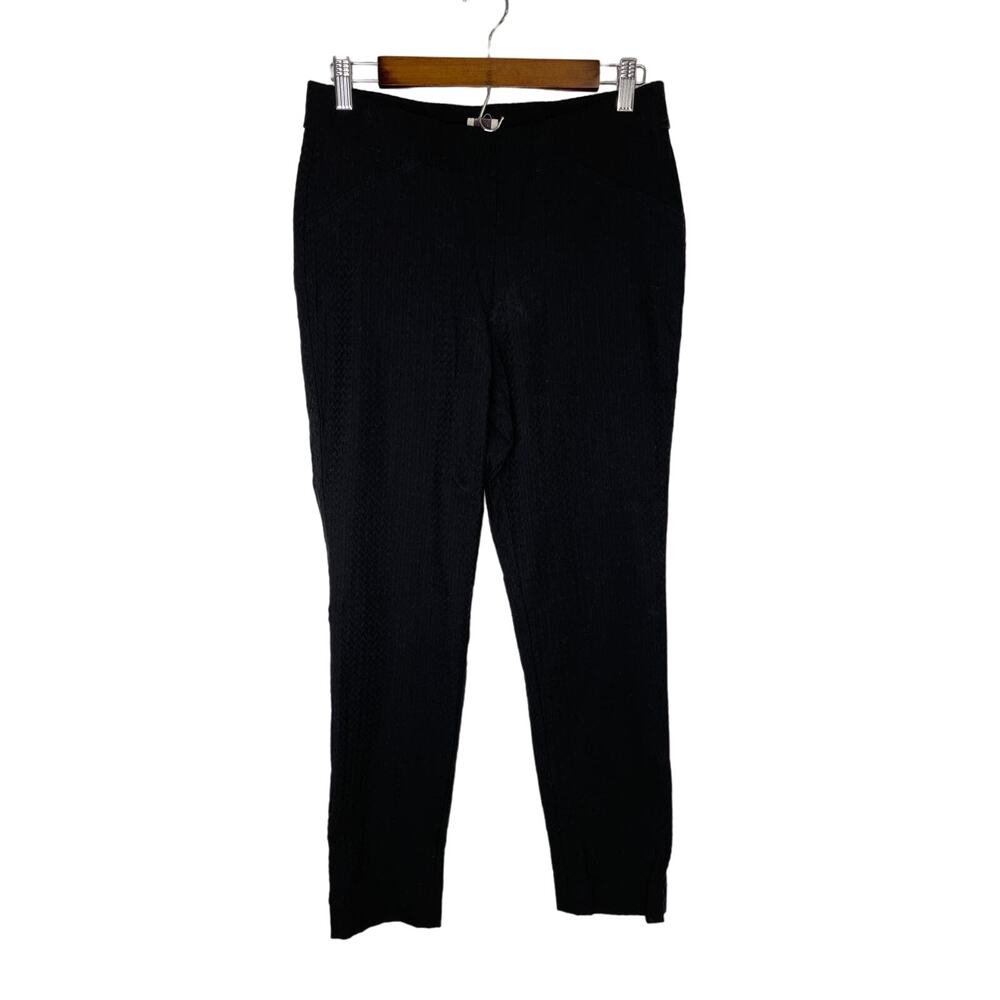 Anne Klein pants slacks women's 4 black on black nubby textured skinny ankle